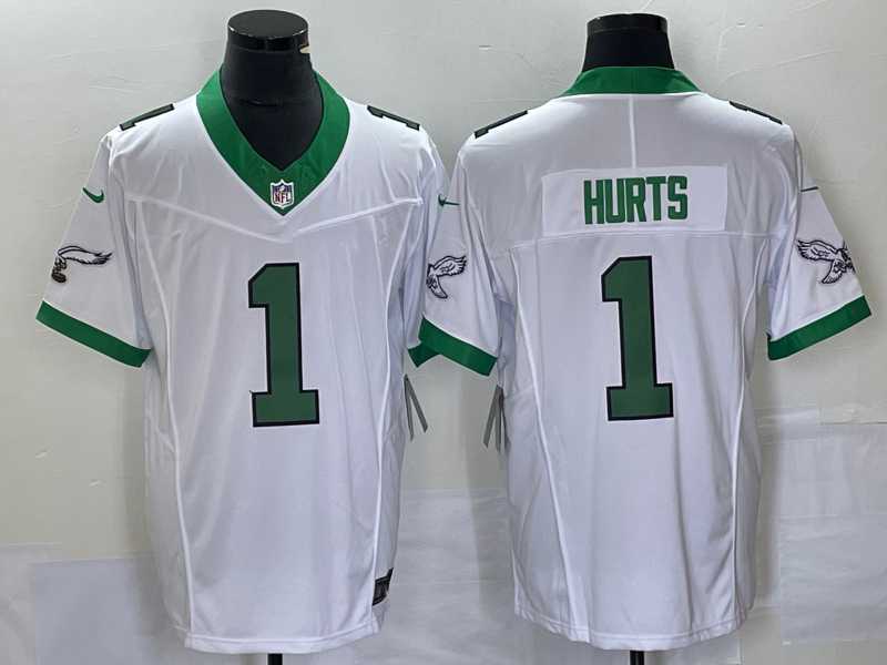 Mens Philadelphia Eagles #1 Jalen Hurts White 2023 FUSE Vapor Untouchable Stitched Jersey